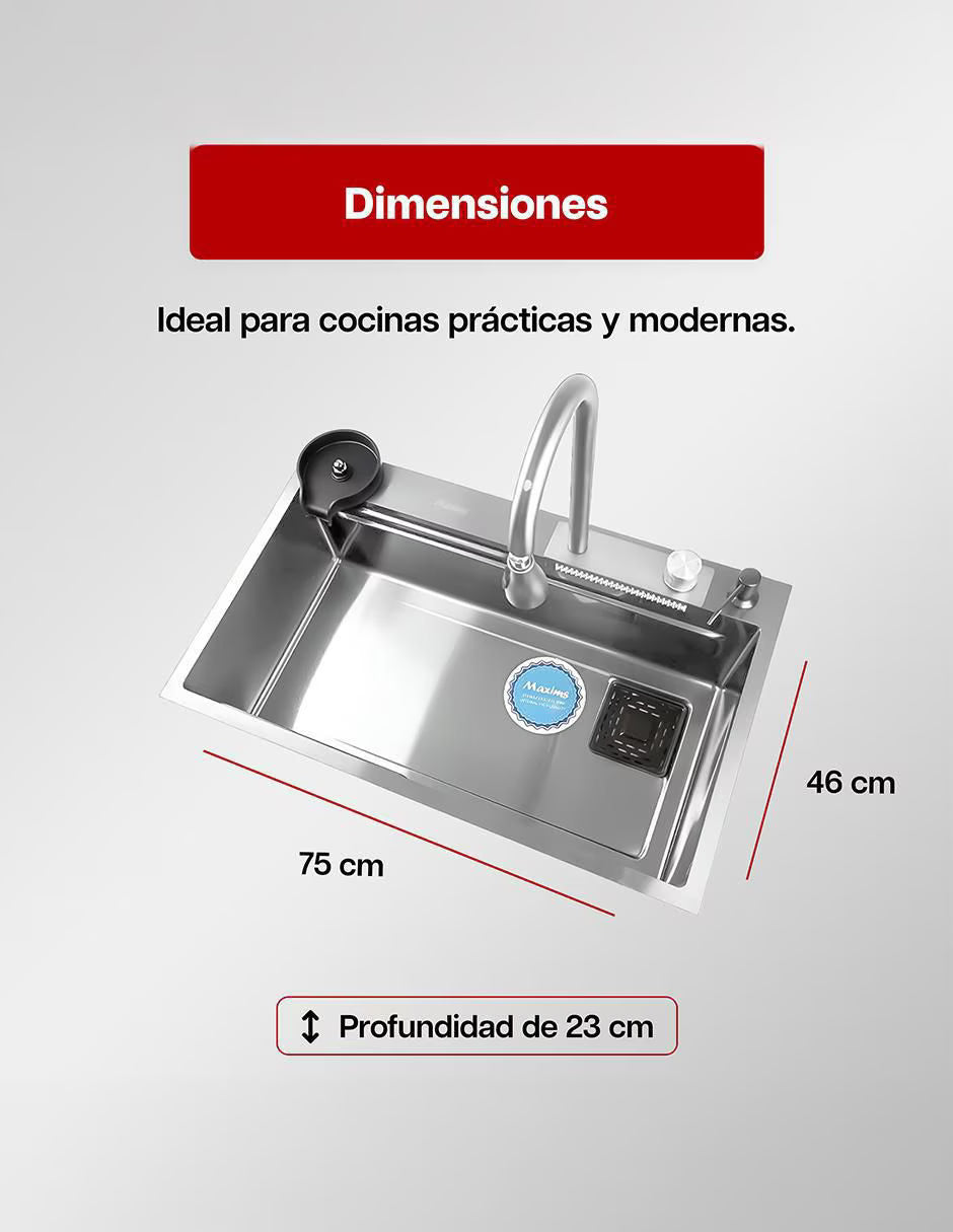 Kit Perrón Satinado Maxims! Tarja, Monomando, recipientes adicionales, dispensador de jabón y lavador de vasos 2
