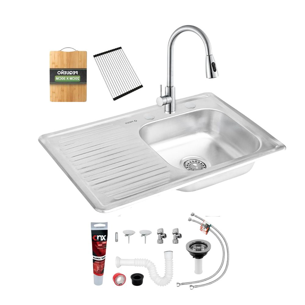 Kit Premium CNX: Tarja Grande con Escurridor Izquierdo, Mezcladora Retráctil y Accesorios de Instalación 1