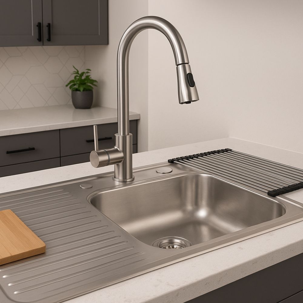 Kit Premium CNX: Tarja Grande con Escurridor Izquierdo, Mezcladora Retráctil y Accesorios de Instalación 2