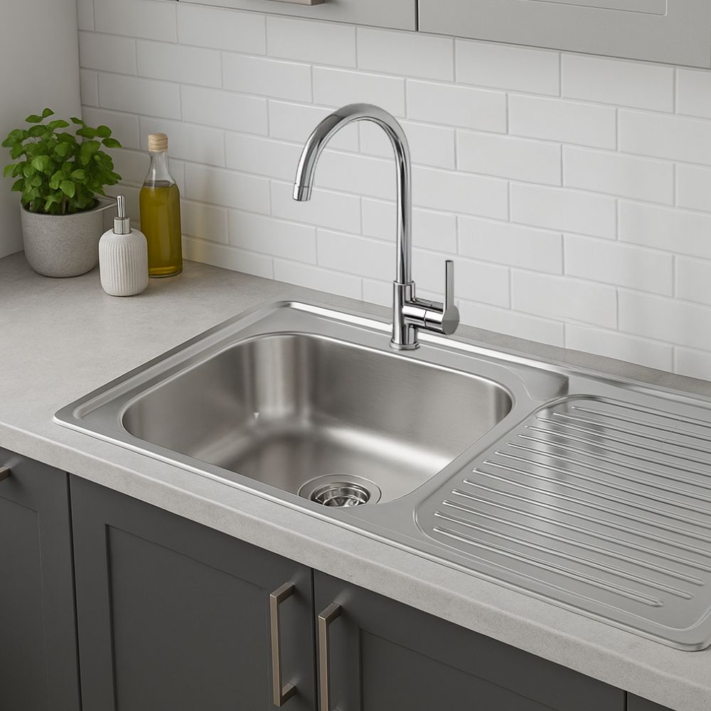 Kit Completo CNX: Tarja con Escurridor Derecho 80 × 50 cm, Mezcladora Monomando y Accesorios de Instalación