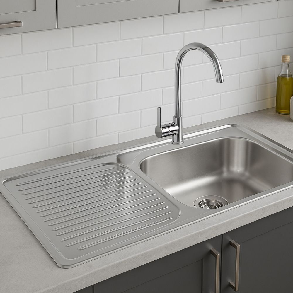 Kit Completo CNX: Tarja con Escurridor Izquierdo 80 × 50 cm, Mezcladora Monomando y Accesorios de Instalación