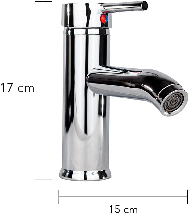 Mezcladora Monomando para Lavabo Cromada, Acero Inoxidable y Zinc, 16.5 cm de Altura, Ahorro de Agua, Incluye Mangueras 3