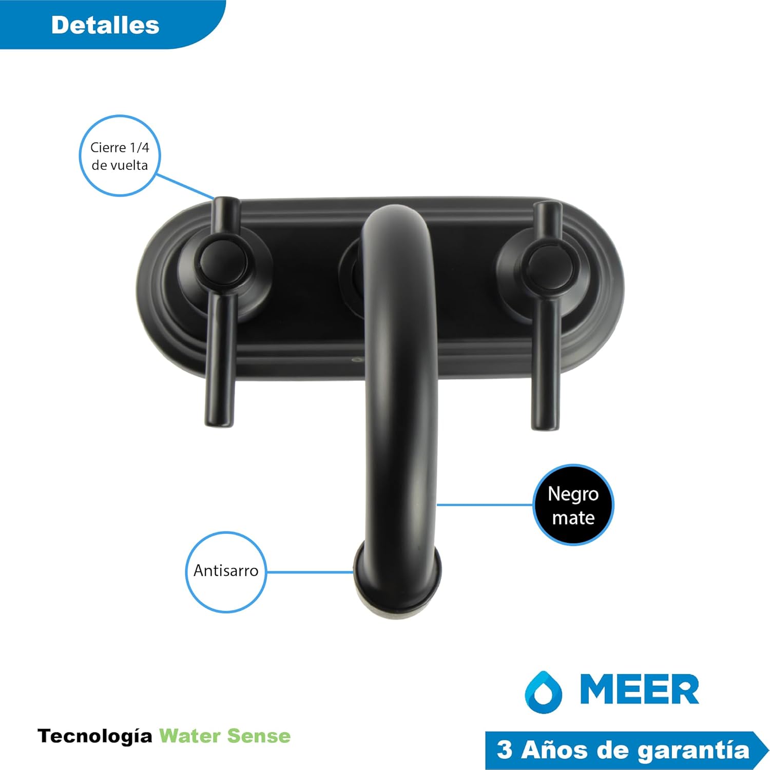 Mezcladora para Lavabo Negro Mate de Acero Inoxidable, Zinc y ABS con Manerales de Palanca, Instalación Rápida y Diseño Ergonómico 5