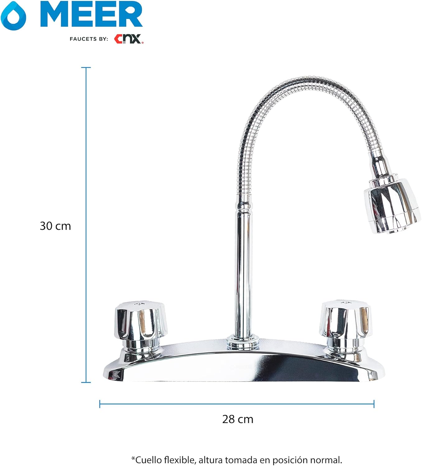 MEER FAUCETS BY CNX Mezcladora Cromada para Fregadero con Cuello Flexible, Fabricada en Acero Inoxidable, Zinc y Latón 360 4