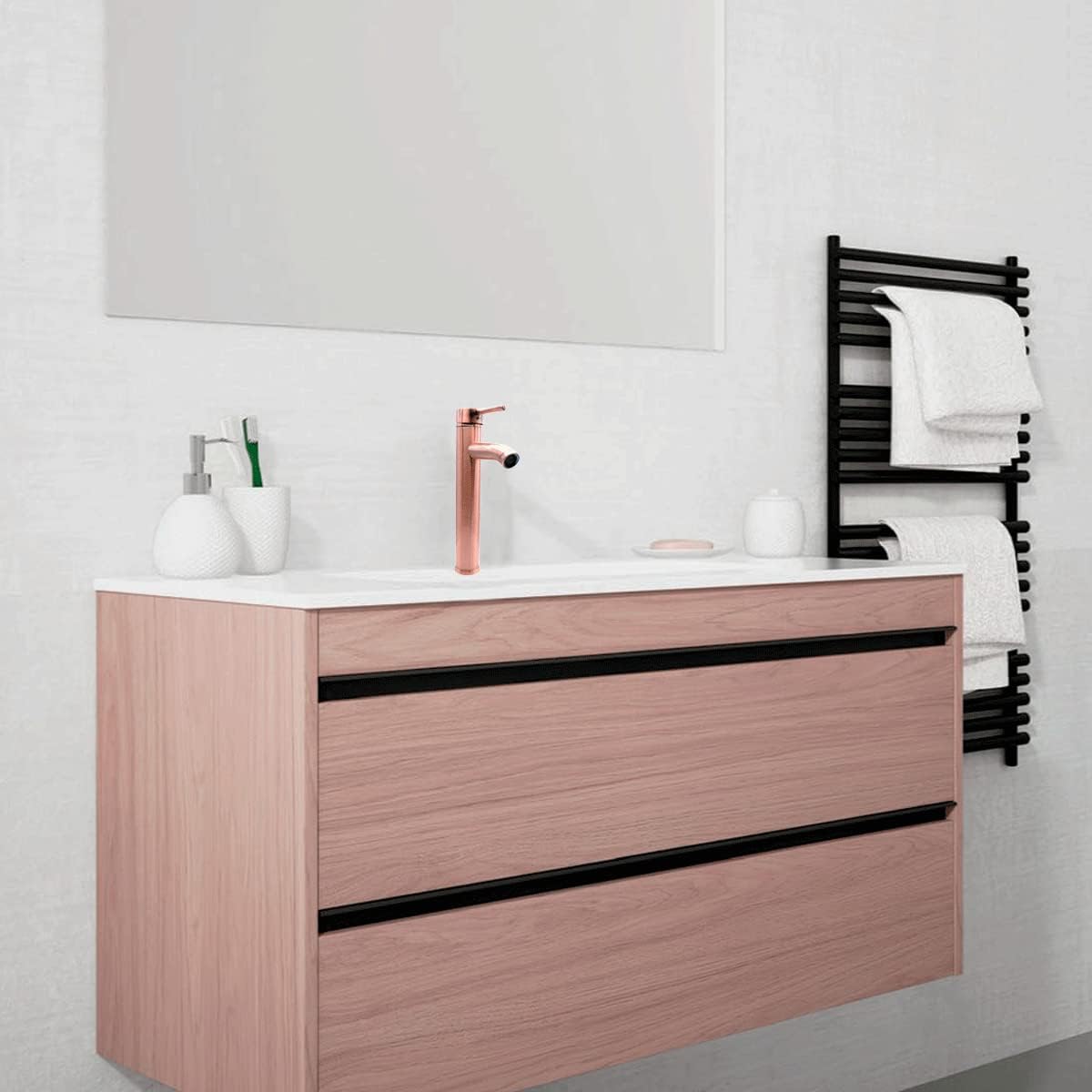 Mezcladora Monomando para Lavabo en Oro Rosado (Cobre), Acero Inoxidable, 29 cm de Altura, Incluye Mangueras y Aireador Ahorrador 2