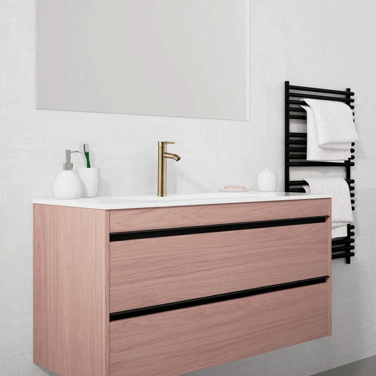 Mezcladora Monomando para Lavabo en Dorado Cepillado, Acero Inoxidable, 30.5 cm de Altura, Ahorro de Agua y Fácil Instalación 2