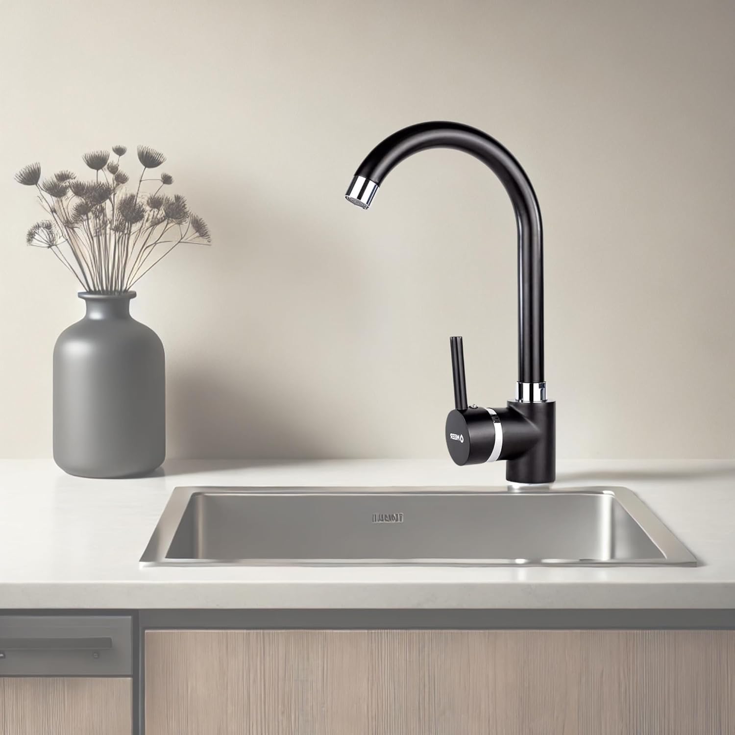 CNX Mezcladora Monomando para Fregadero en Negro Mate, Incluye mangueras para agua fría y caliente 2