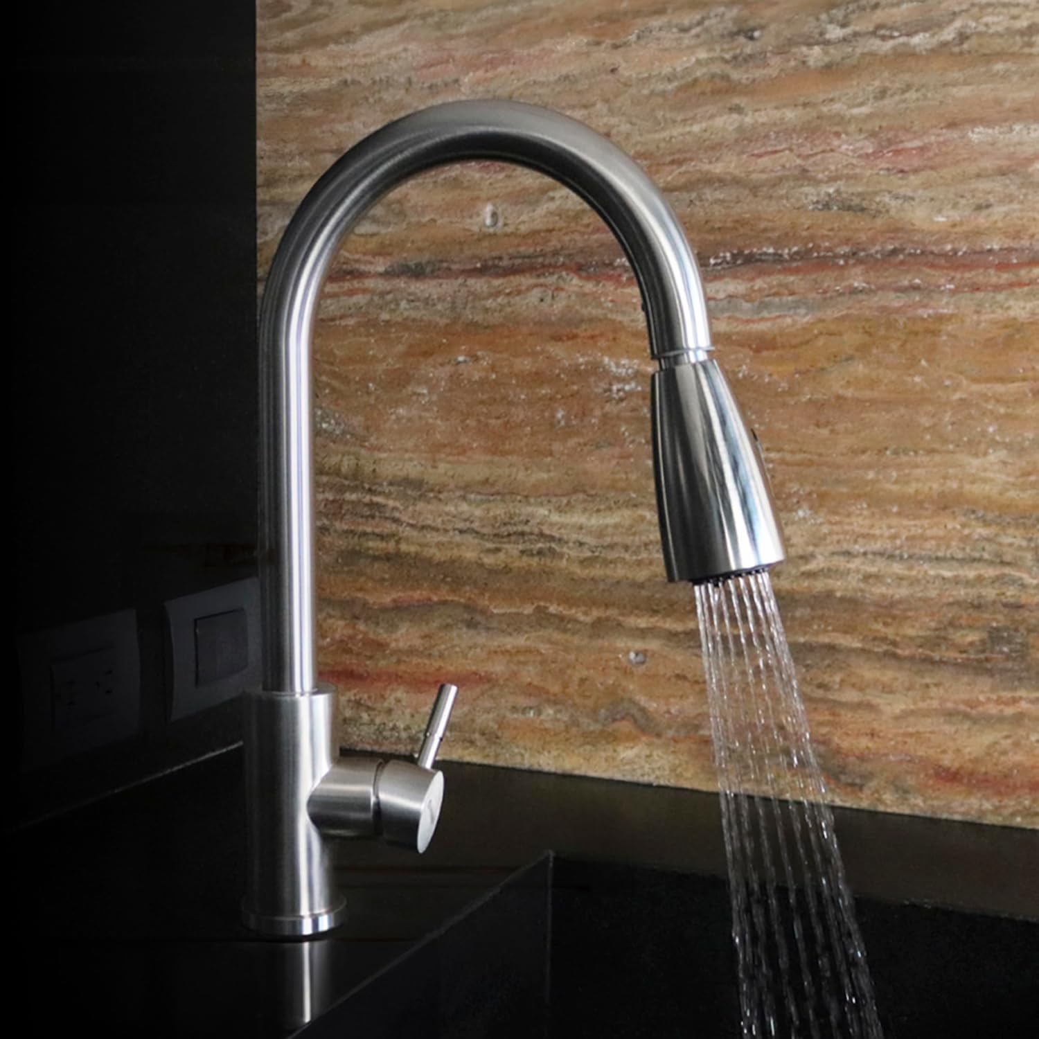 Mezcladora para Fregadero con Dos Funciones de Chorro y Cuello Retráctil (manguera de 55 cm) de Zinc y Latón Satinado 2