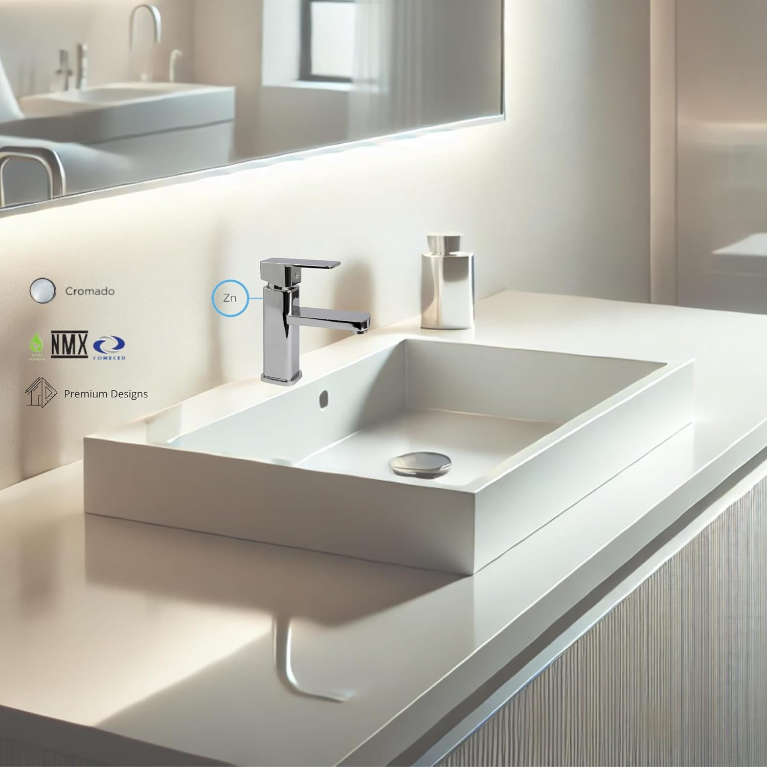 Mezcladora Monomando Cromada para Lavabo – Estilo Moderno, Ahorro de Agua y Alta Resistencia 2