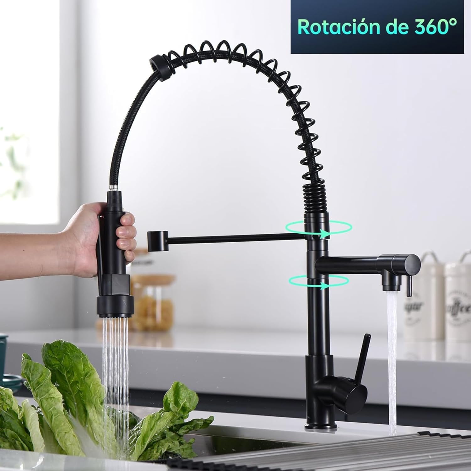 Mezcladora de Cocina Dual con Doble Cuello y Monomando, Flexible y Compacta con Instalación Rápida 2