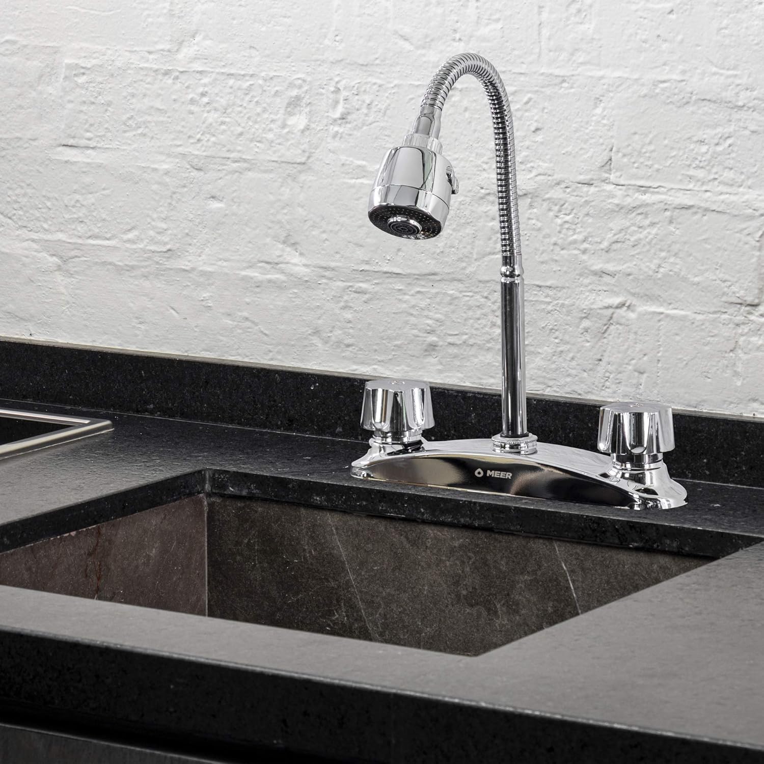 MEER FAUCETS BY CNX Mezcladora Cromada para Fregadero con Cuello Flexible, Fabricada en Acero Inoxidable, Zinc y Latón 360 3
