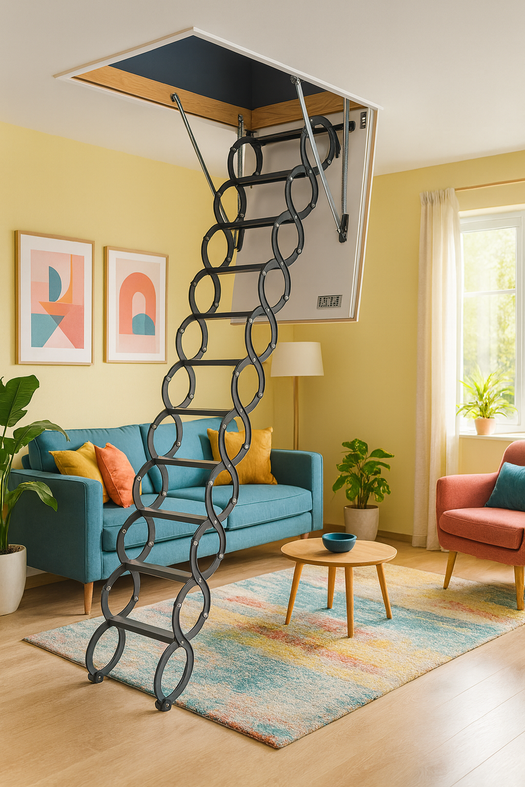 Escaleras Plegables de tipo Tijera para hueco de 60x120cm con una altura de 280cm 5