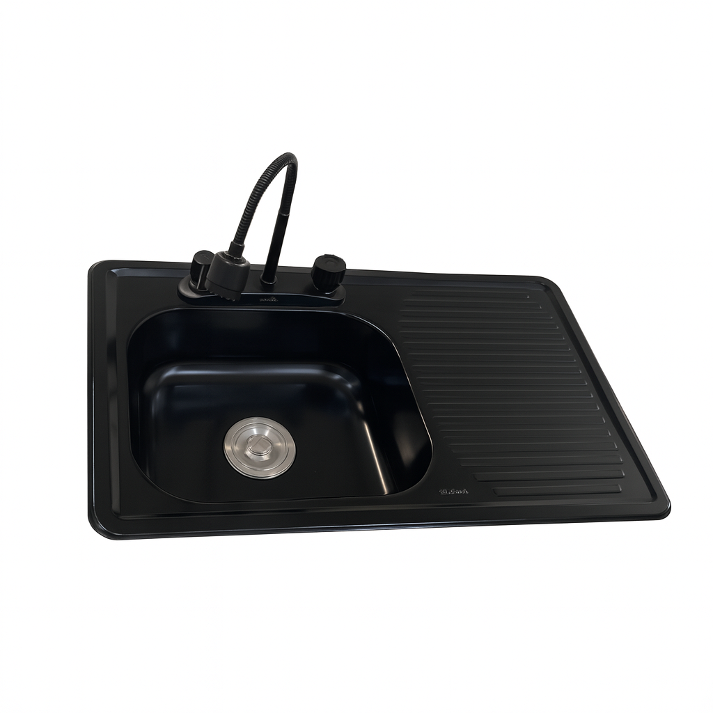 El batman Kit! Kit de tarja para empotrar 80x50cm en negro mate, incluye mezcladora y set de instalación