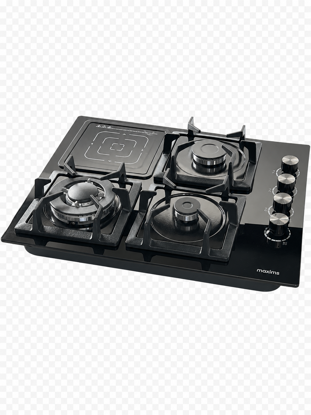 Parrilla Híbrida de 4 quemadores (uno eléctrico y 3 de gas), en vidrio templado 1