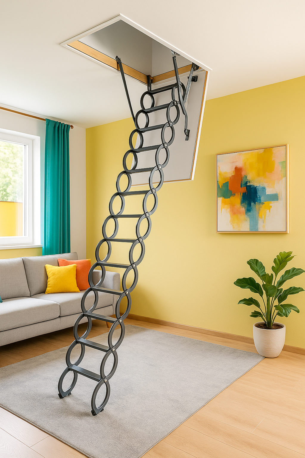 Escaleras Plegables de tipo Tijera para hueco de 70x80cm con una altura de 280cm 9