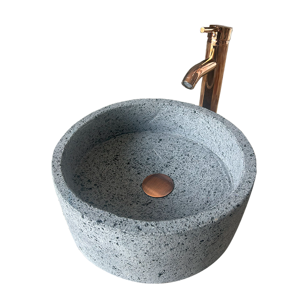 Kit Lavabo Cilíndrico En Piedra Volcánica, Incluye Lavabo, Monomando, Contra Cansta y Kit de Instalación 2