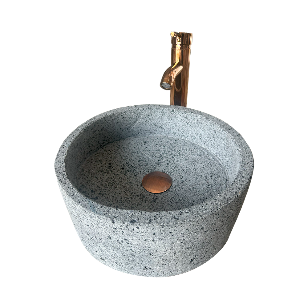 Kit Lavabo Cilíndrico En Piedra Volcánica, Incluye Lavabo, Monomando, Contra Cansta y Kit de Instalación 3