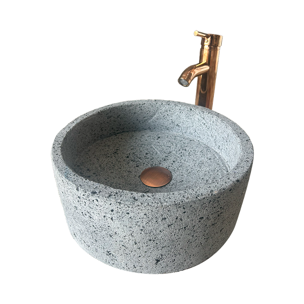 Kit Lavabo Cilíndrico En Piedra Volcánica, Incluye Lavabo, Monomando, Contra Cansta y Kit de Instalación 1