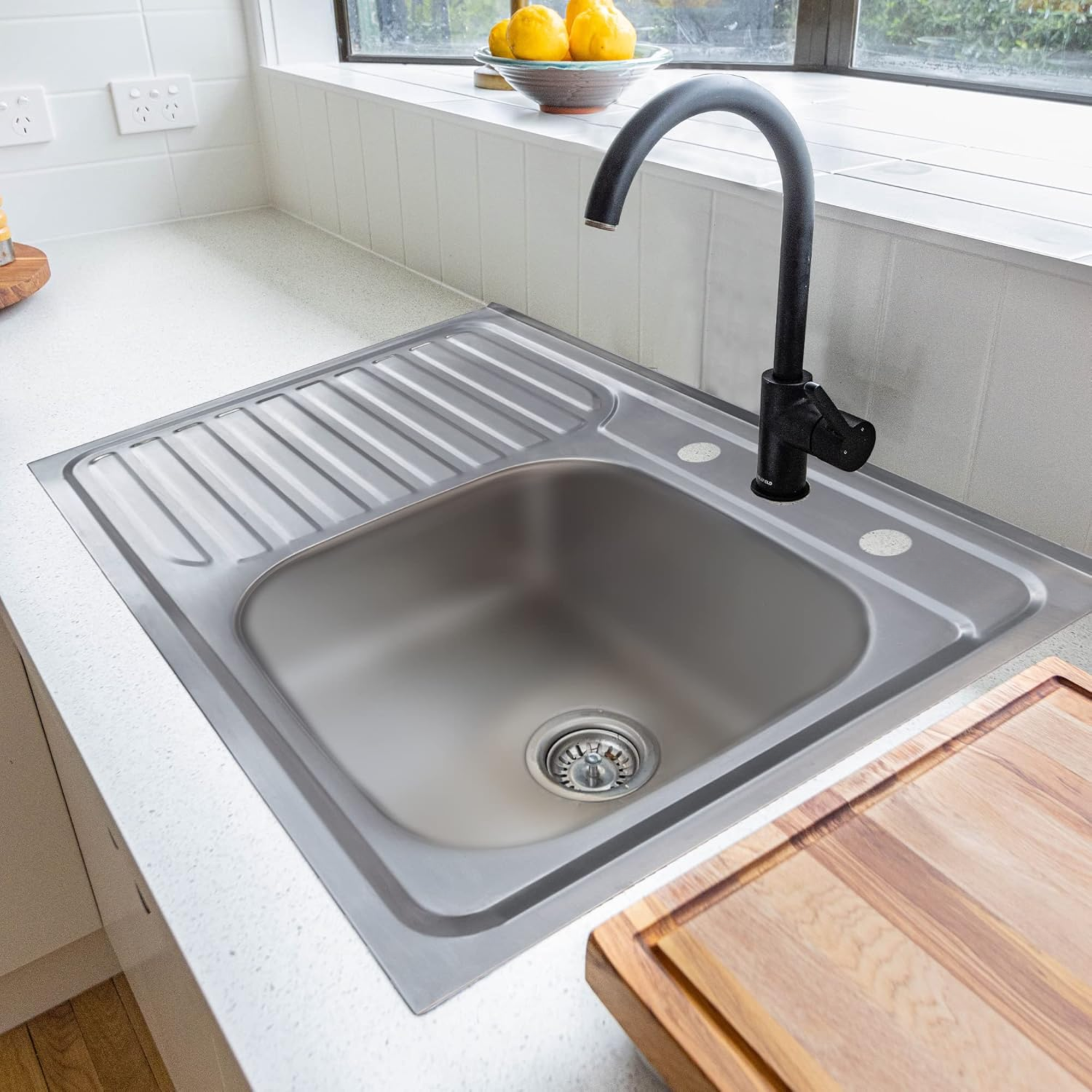 Tarja Sencilla para Empotrar 80x50cm Con Escurridor Izquierdo, Acero Inoxidable 2