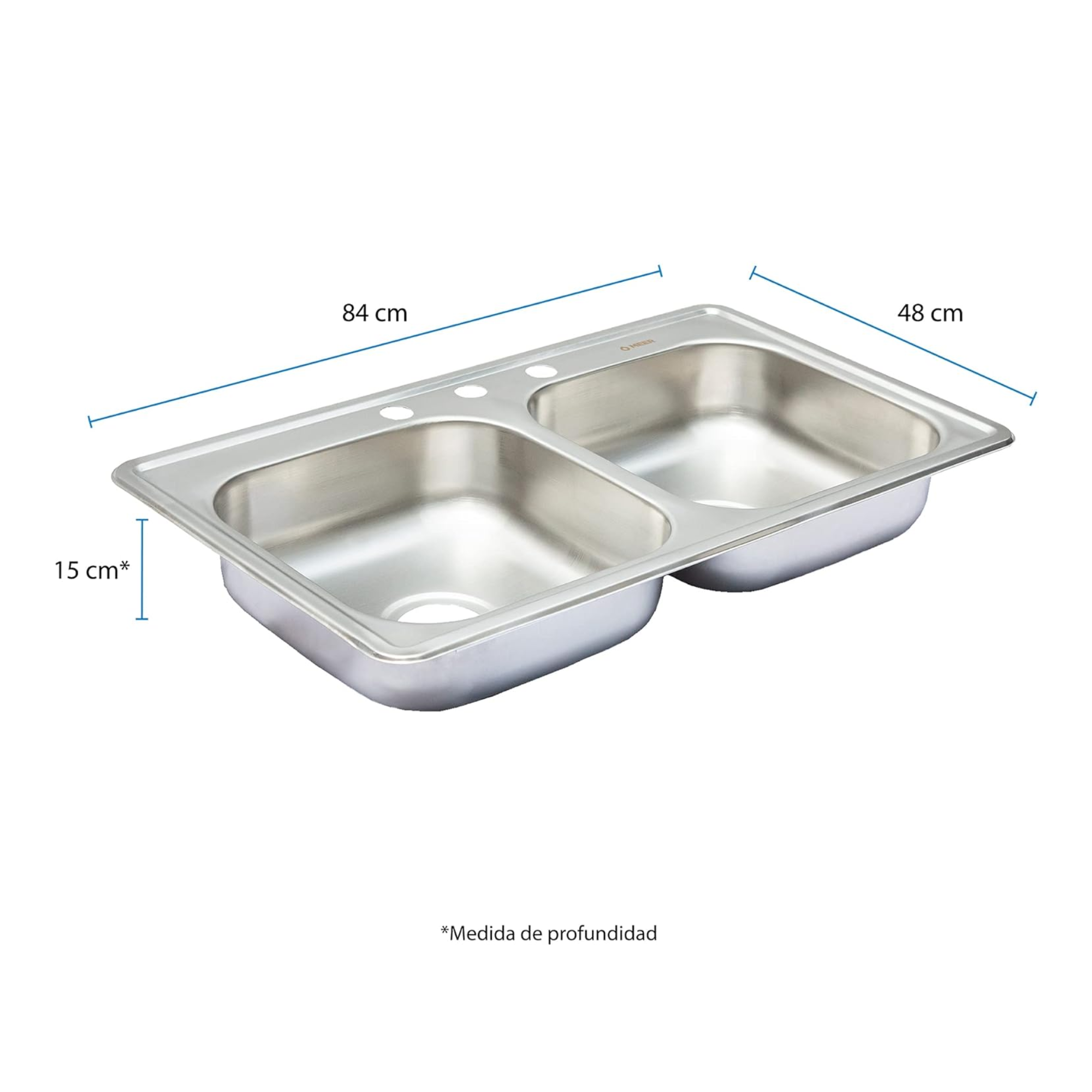 Tarja Doble Tina para Cocina de Acero Inoxidable Calibre 22 con Acabado Satinado. Fregadero de Empotrar 2