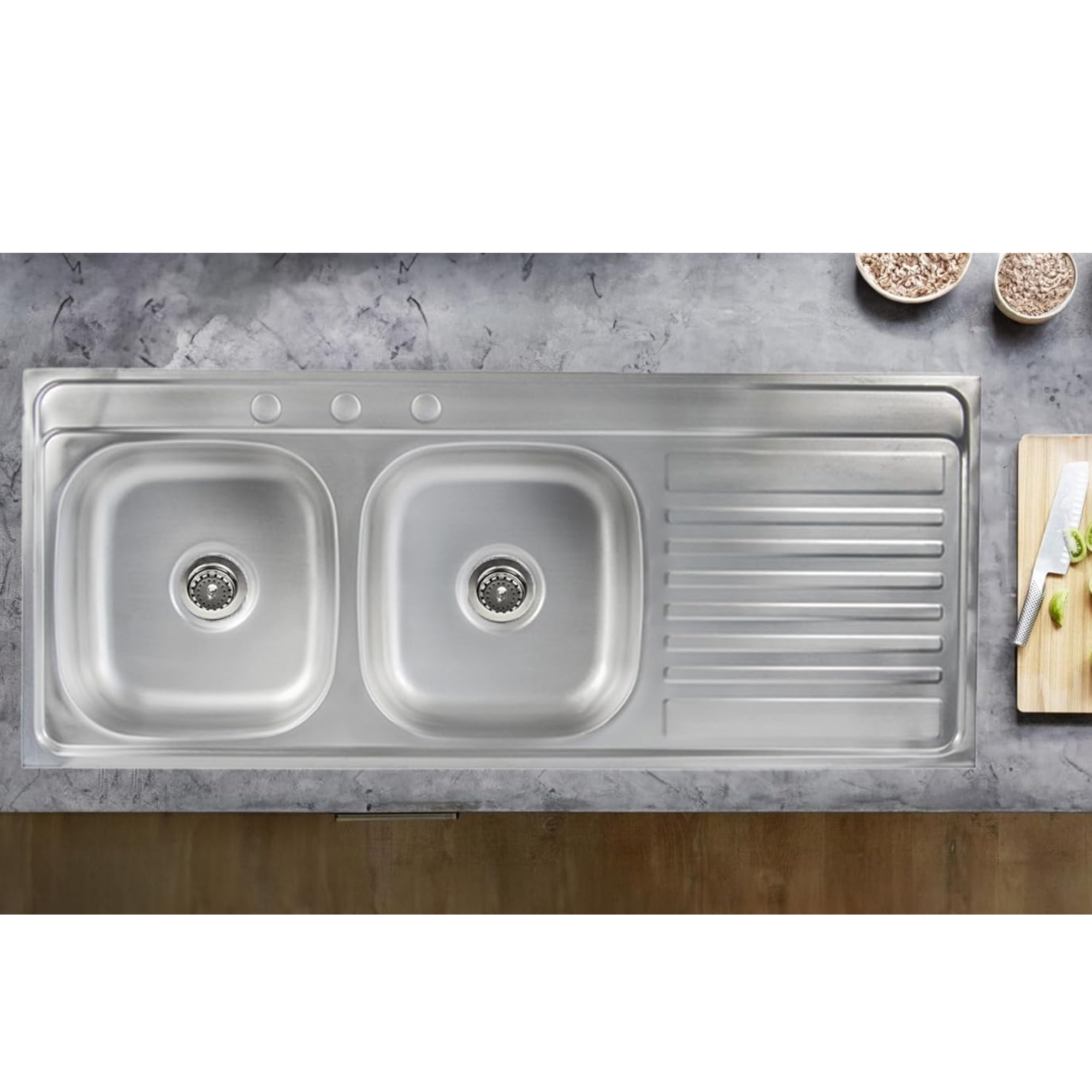 Tarja Doble para Fregadero con Escurridero de Acero Inoxidable Satinado, Fregadero Doble para Empotrar, 120 x 50 x 15 cm 2