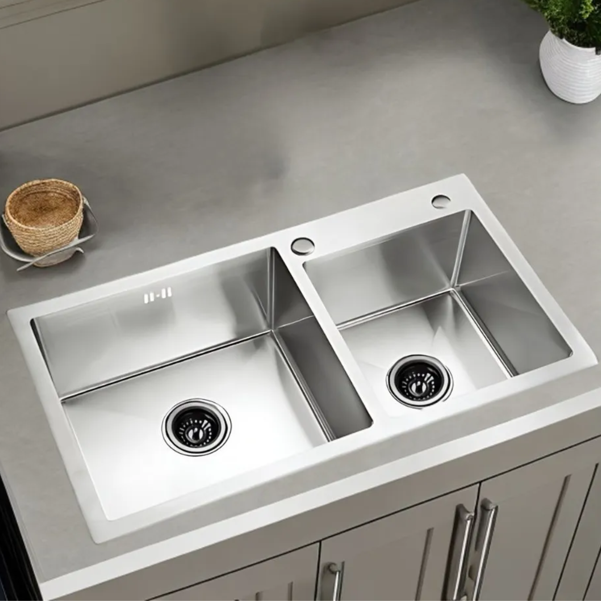 Tarja Doble Tina En Acero Inoxidable 82 Cm X 45 Cm Cocina, Satinado 2