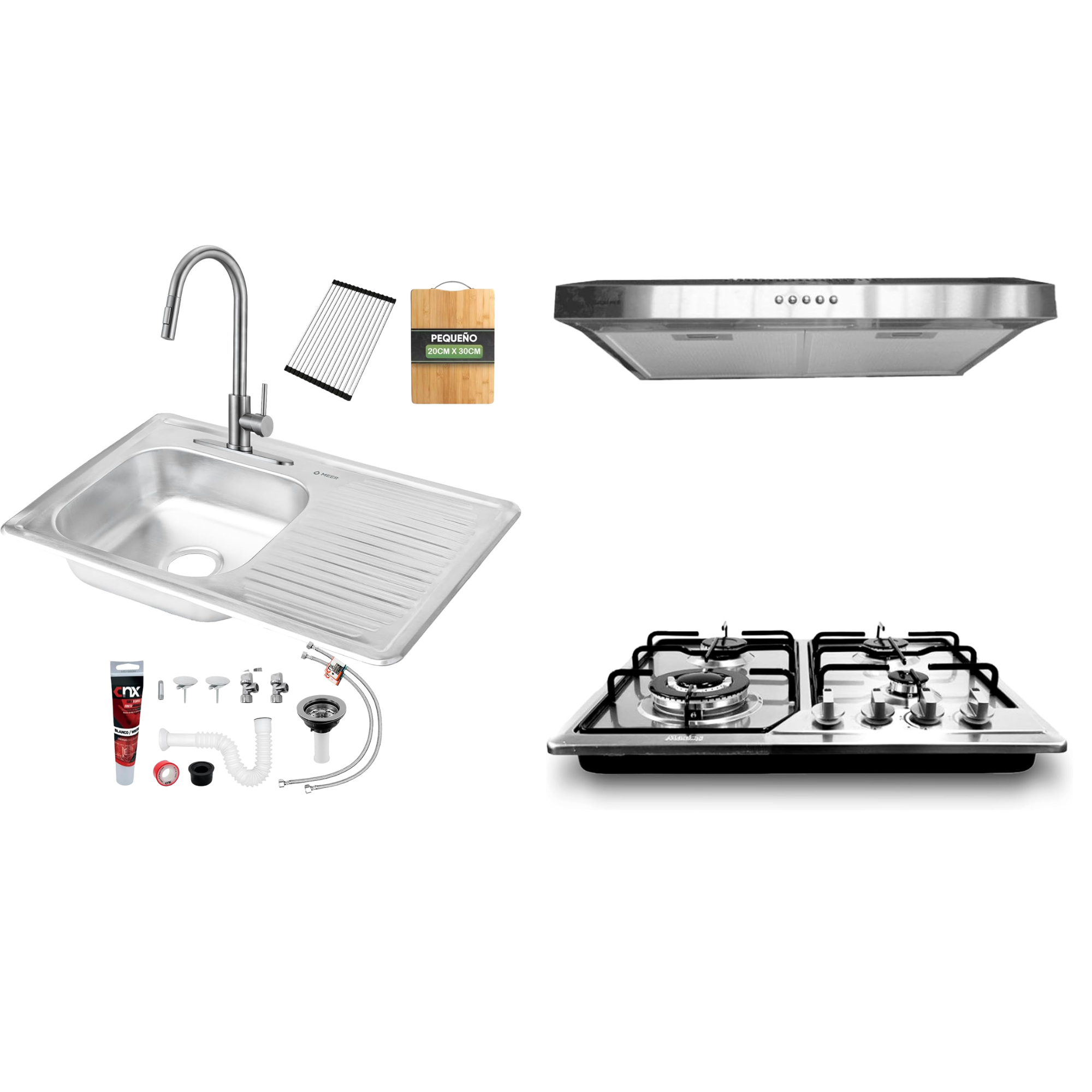 KIT DUO MINI para Cocina! KIT completo de tarja con monomando y accesorios y parrila con campana 1