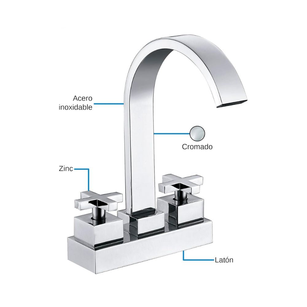 Mezcladora Cromada para Lavabo Fabricada en Acero Inoxidable, Zinc y Latón – Alta Durabilidad y Estilo Moderno 2
