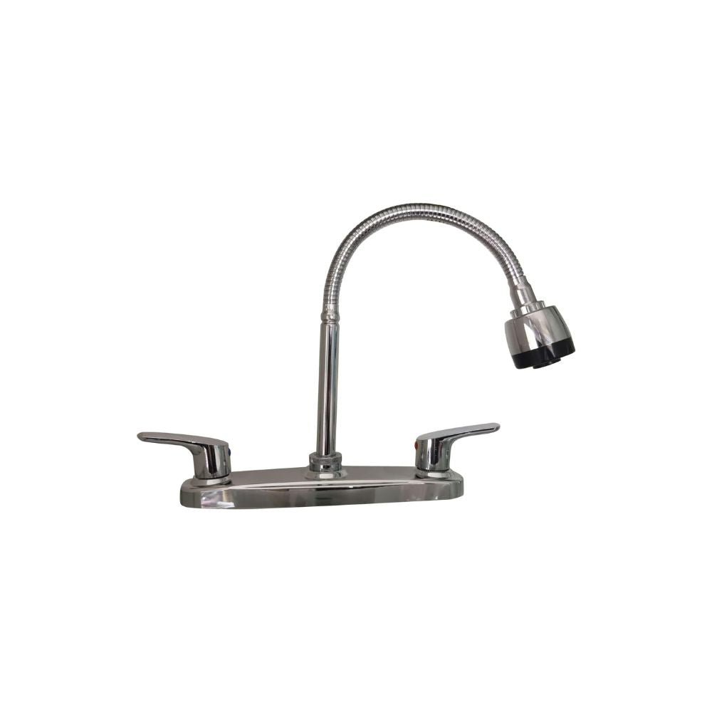 Mezcladora Flexible Cromada para Fregadero con Doble Comando, Fabricada en Acero Inoxidable y ABS, Cuello de 48 cm e Instalación Rápida 1