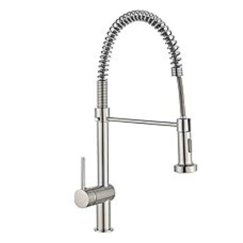 Mezcladora para Cocina de Acero Inoxidable Monomando con Cuello Flexible y Dos Funciones de Chorro, Cabezal Retráctil y Acabado Satinado 1