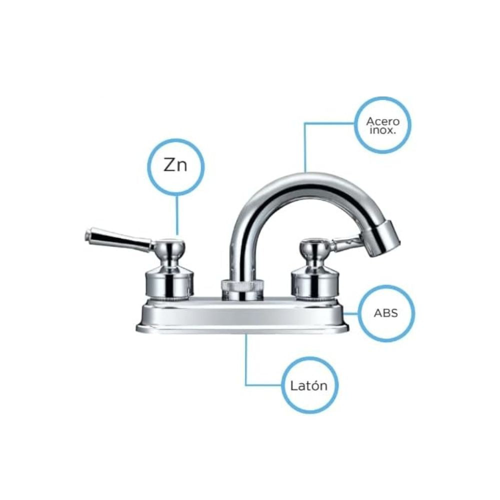 Mezcladora Cromada para Lavabo con Manerales de Zinc y ABS – Sistema de Cierre 1/4 de Vuelta 2