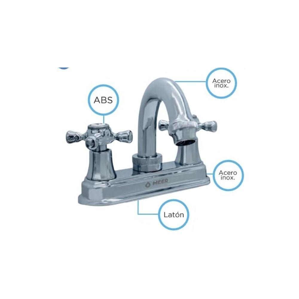 Mezcladora Cromada para Lavabo con Grifo Giratorio 360°, Cuerpo de Latón y Manerales de ABS 2