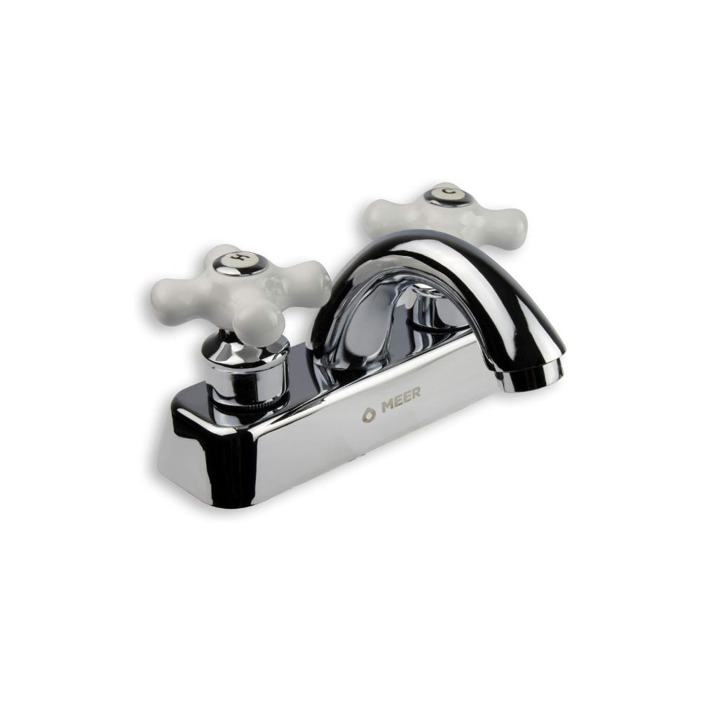 Mezcladora Cromada para Lavabo con Manerales Blancos y Señalizados, Fabricada en Zinc, Latón y ABS 1