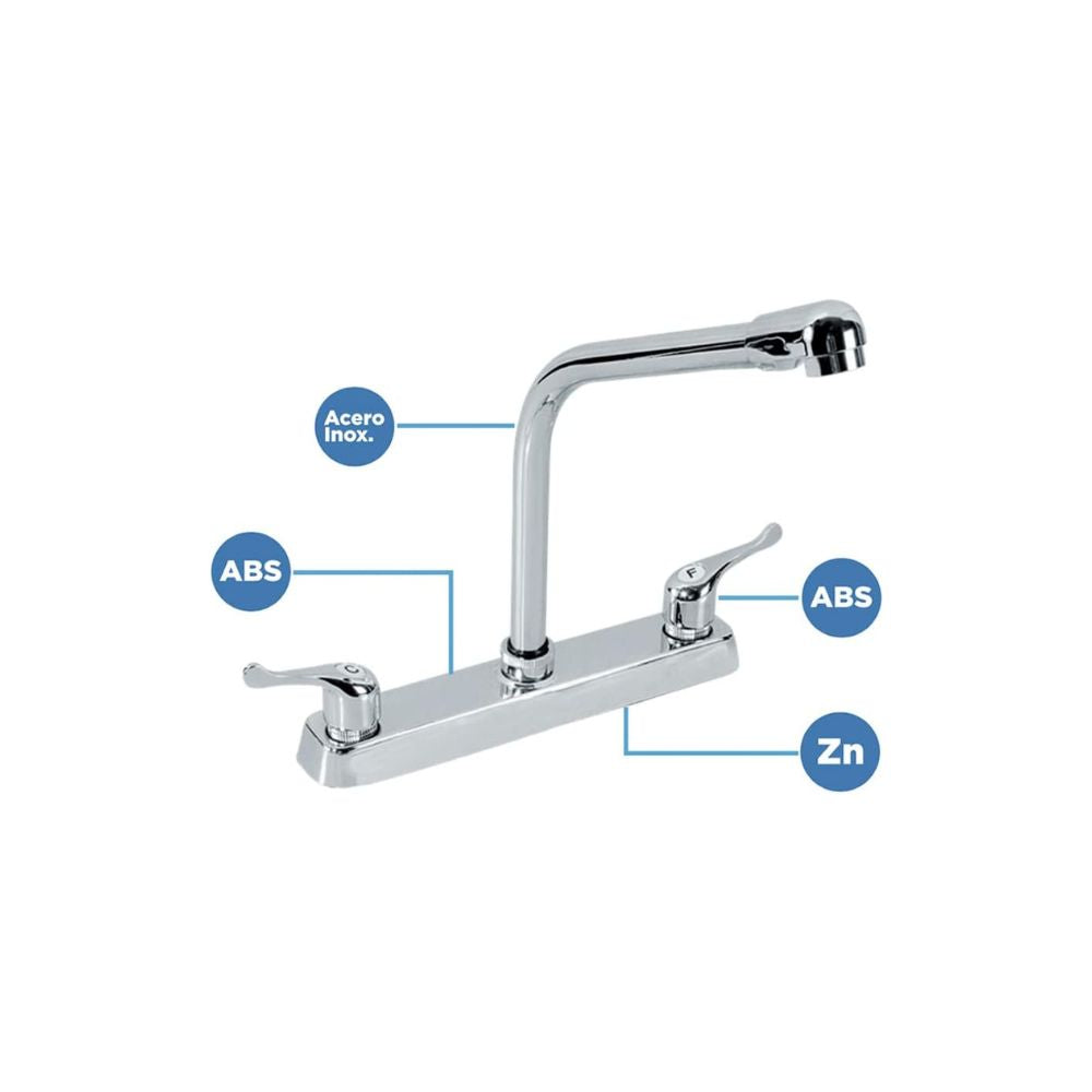 Mezcladora para Fregadero con Cuello Rígido, Acabado Cromado, Fabricada en Zinc, ABS y Acero Inoxidable, Tecnología Water Sense 2