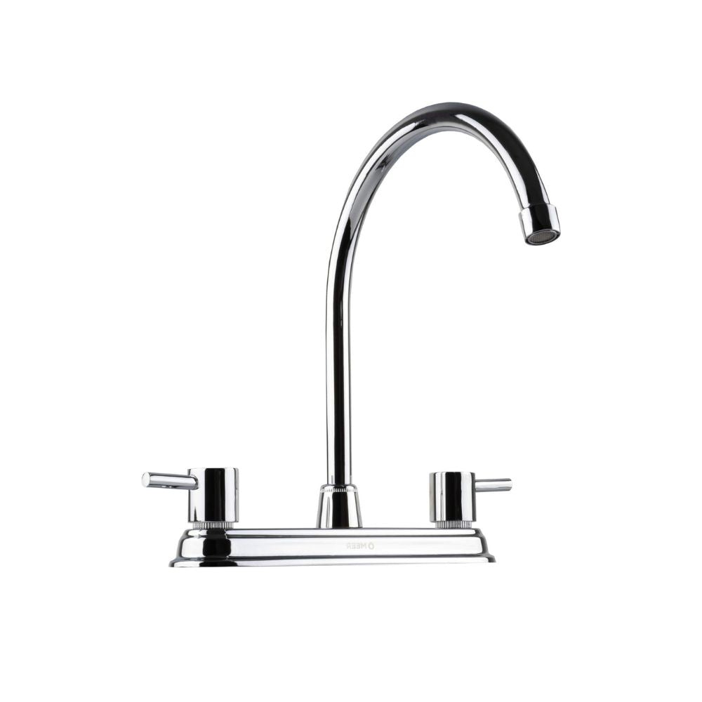 Mezcladora para Fregadero MEER Faucets by CNX, Mezcladora para Cocina de Acero Inoxidable, Zinc y Latón Cromado. Cuello Rígido con Rotación de 1/4 1