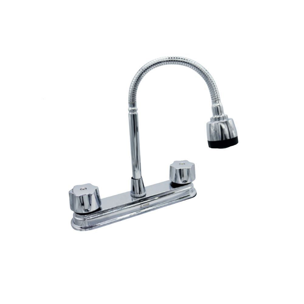 Mezcladora para Fregadero con Cuello Flexible de 48 cm, Acabado Cromado, Cierre de Compresión, Fabricada en Acero Inoxidable y Zinc 1