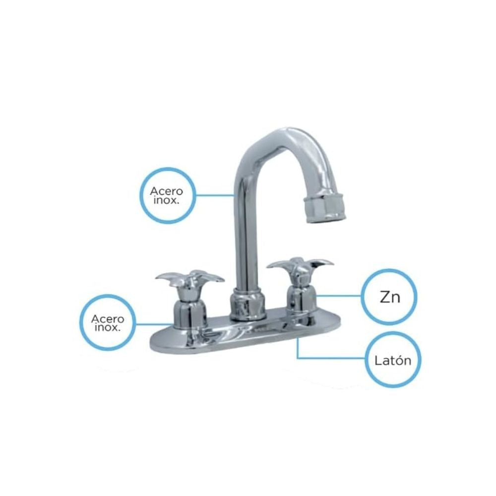 Mezcladora para Lavabo Cromada con Grifo Giratorio 360° y Manerales de Zinc – Fabricada en Latón, Zinc y Acero Inoxidable 2