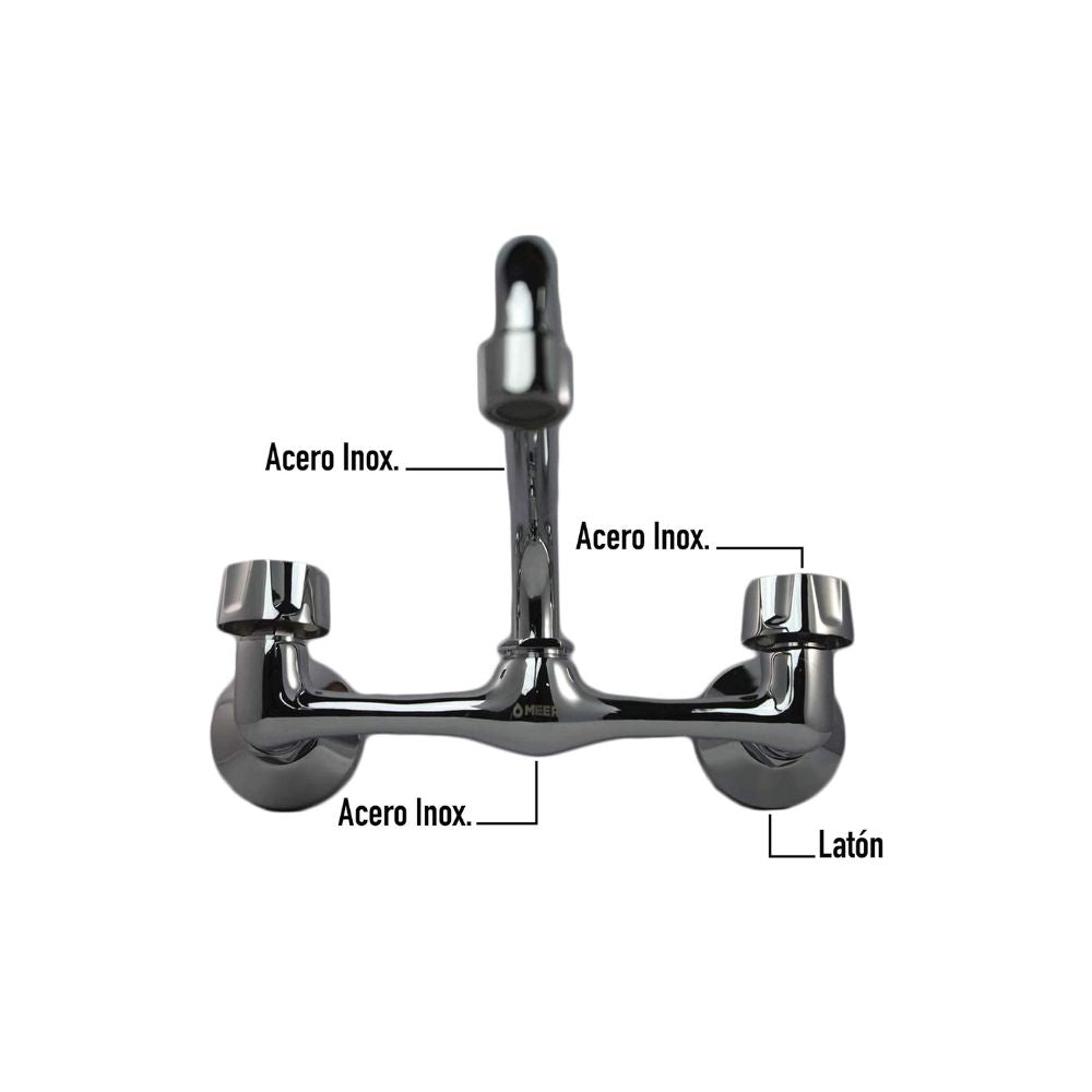 Mezcladora de Pared Cromada para Fregadero de Cocina con Cuello Rígido, Tecnología Water Sense e Instalación Plug & Play 2