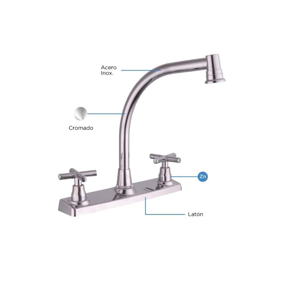 Mezcladora Cromada de 8” para Fregadero, con Cuello de 26 cm, Acabado Brillante, Tecnología Water Sense e Instalación Rápida 2