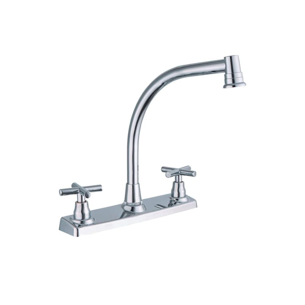 Mezcladora Cromada de 8” para Fregadero, con Cuello de 26 cm, Acabado Brillante, Tecnología Water Sense e Instalación Rápida 1