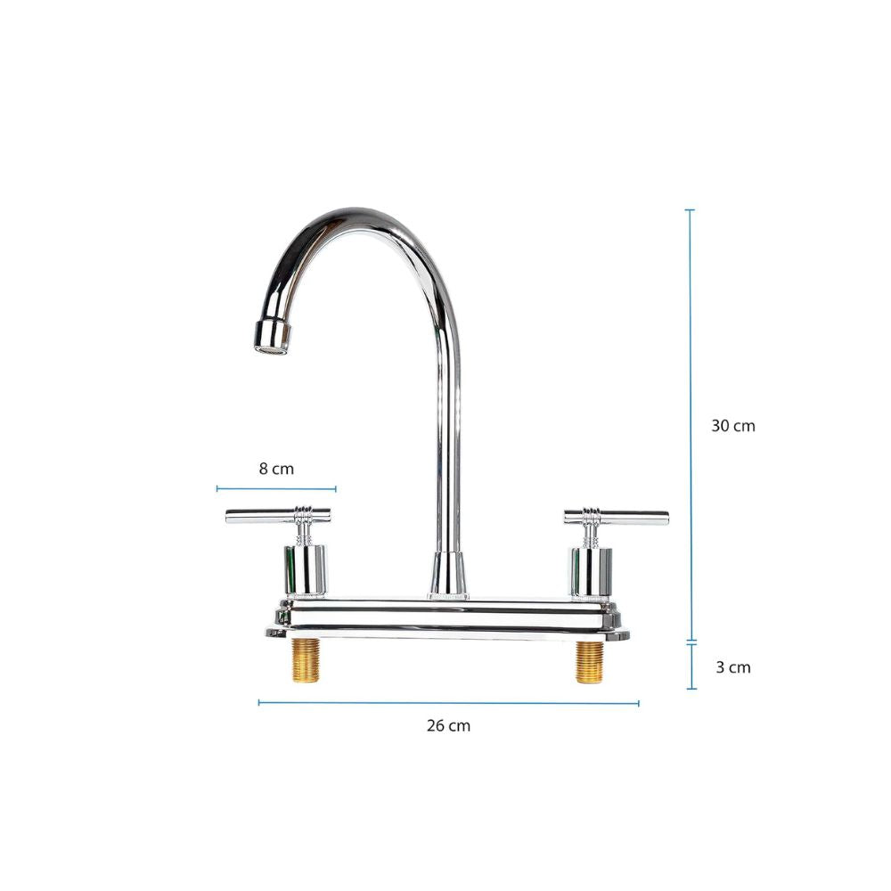 Mezcladora Cromada para Fregadero con Cuello Fijo, Acero Inoxidable con Base de Latón, Acabado Brillante e Instalación Plug & Play 2