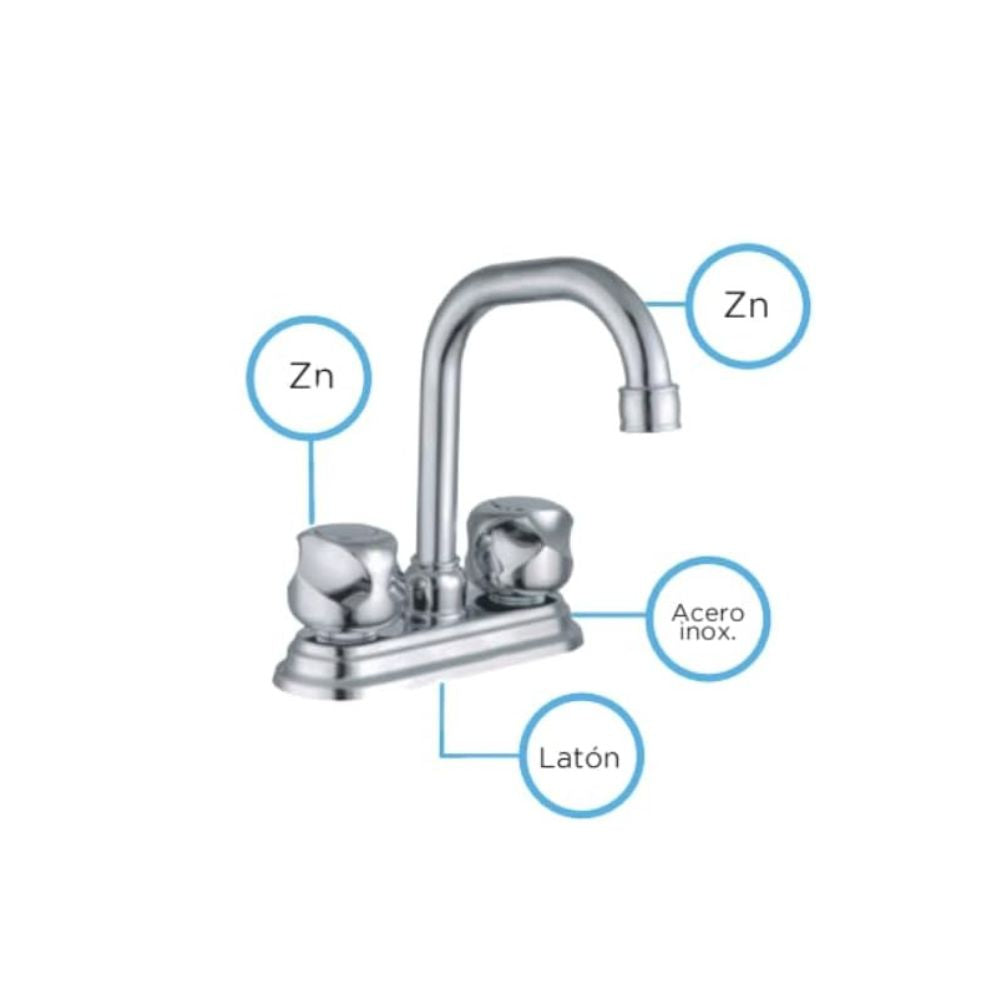 Mezcladora de Lavabo Giratorio 360° en Acabado Cromado, Mezcladora con Manerales de Zinc y Cuerpo de Latón 2
