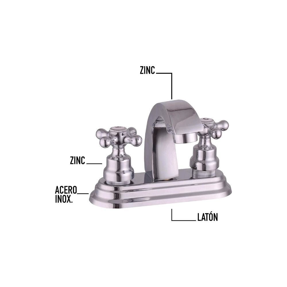 Mezcladora para Lavabo Cromada con Cartucho de Compresión, Cuello Rígido y Manerales de Zinc, Instalación Rápida y Ahorro de Agua 2