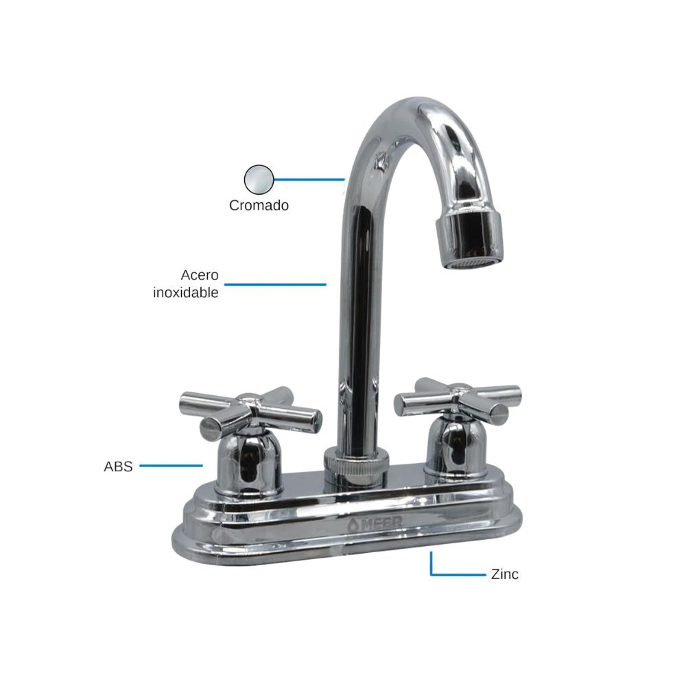 Mezcladora para Lavabo de Baño en Acabado Cromado, Fabricada con Acero Inoxidable, Zinc y ABS, Compacta y Fácil de Instalar 2