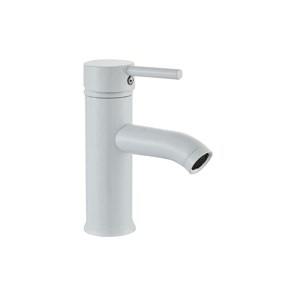 Mezcladora Monomando para Lavabo en Blanco Mate, Acero Inoxidable, 21 cm de Altura, Incluye Mangueras y Fácil Instalación 1