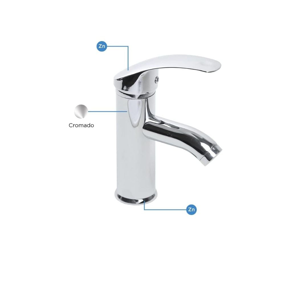Mezcladora Monomando para Lavabo Cromada, Acero Inoxidable y Zinc, 18.5 cm de Altura, Incluye Mangueras y Fácil Instalación 2