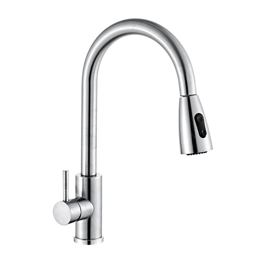 Mezcladora para Fregadero con Dos Funciones de Chorro y Cuello Retráctil (manguera de 55 cm) de Zinc y Latón Satinado 1