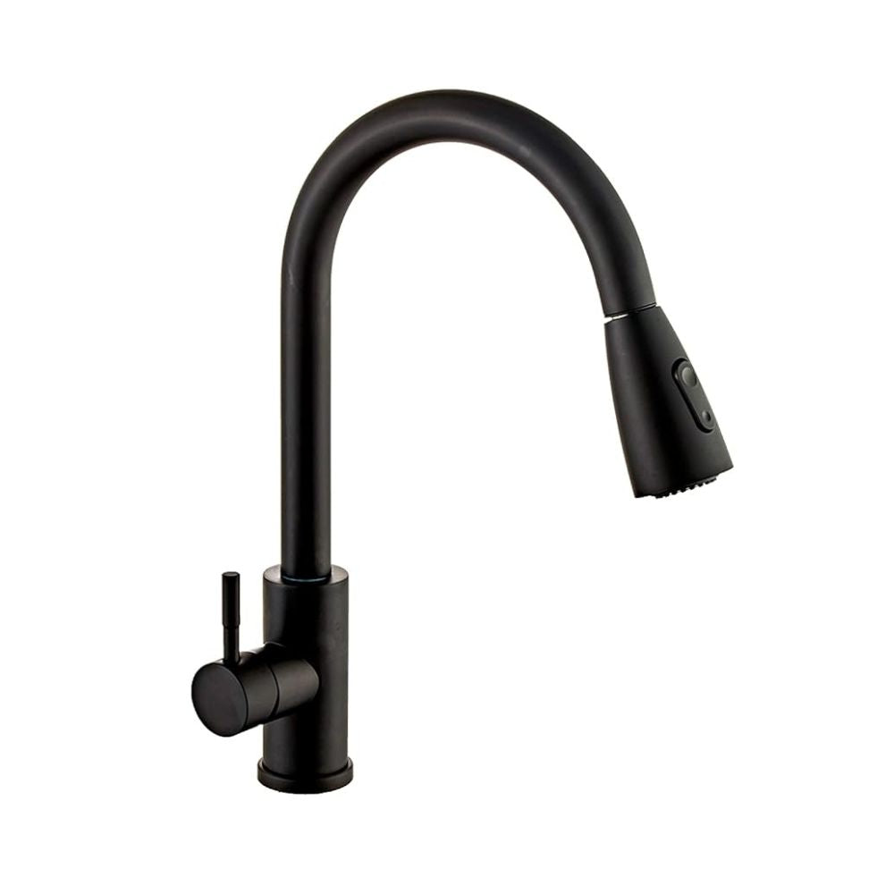 Mezcladora para Fregadero con Dos Funciones de Chorro y Cuello Retráctil (manguera de 55 cm) de Zinc y Latón Negro Mate 1