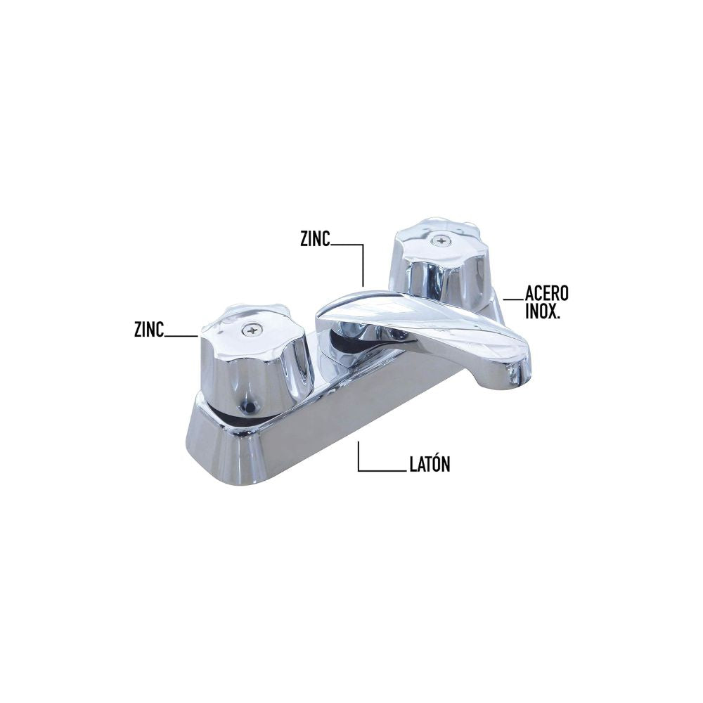 Mezcladora Cromada para Lavabo Fabricada en Acero Inoxidable, Zinc y Latón, con Medidas Estándar 2