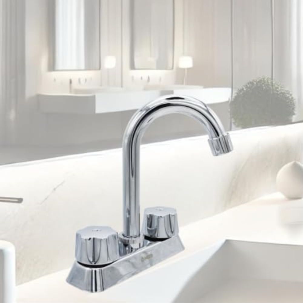 Mezcladora para Lavabo Cromada con Grifo Giratorio de 360°, Manerales de Zinc y Cuerpo de Acero Inoxidable – Diseño Moderno y Resistente 2